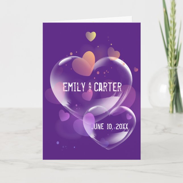 Carte Bulles de cœur de mariage sur violet (Devant)