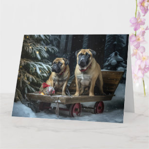 Carte Bullmastiff décoration de Noël traîneau enneigé