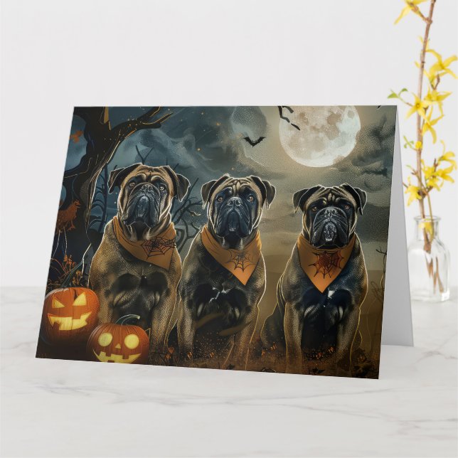 Carte Bullmastiff Halloween Épouvantable (Fleur jaune)