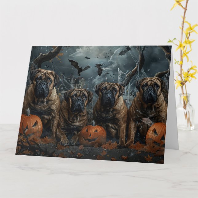 Carte Bullmastiff Halloween nuit chien délice (Fleur jaune)