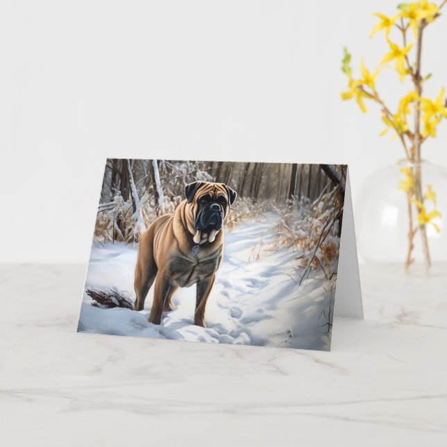 Carte Bullmastiff Qu'il neige Noël (Fleur jaune)