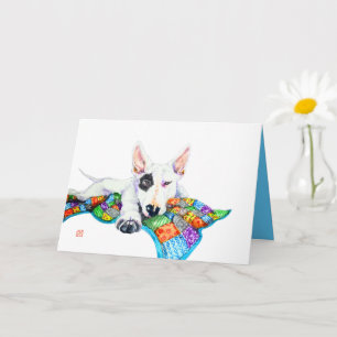 Carte Bullterrier blanc sur Patchwork - Art