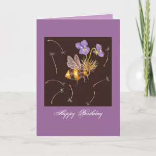 Carte bumblebee avec violettes anniversaire salutation