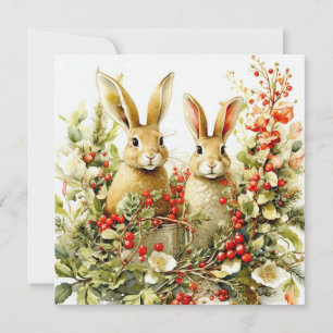 Carte Bunnies d'aquarelle et baies sauvages