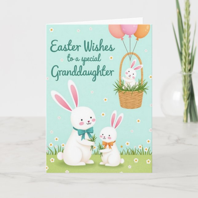 Carte Bunnies Easter Wishes Granddaughter Card (Devant)