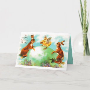 Carte Bunnies vintages de Pâques Baby Chick Planet Earth
