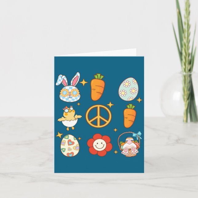 Carte Bunny Carrot Easter Egg Retro Groovy Easter Day  (Devant)
