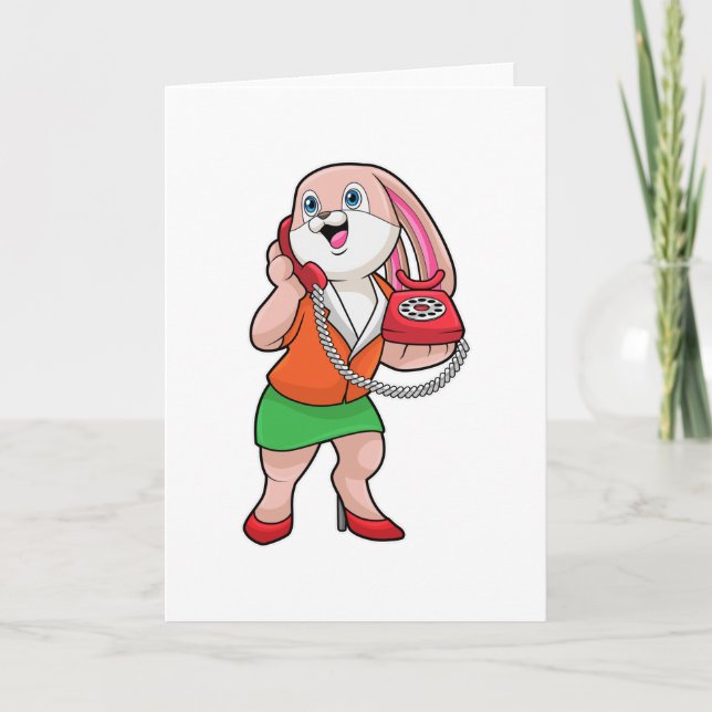 Carte Bunny comme secrétaire avec téléphone (Devant)