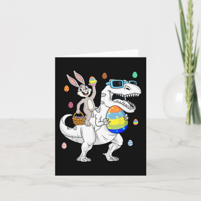 Carte Bunny de Pâques équitation T Rex Dinosaur Amusants (Devant)