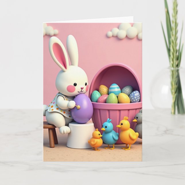 Carte Bunny Decorates Egg Holiday Card (Devant)