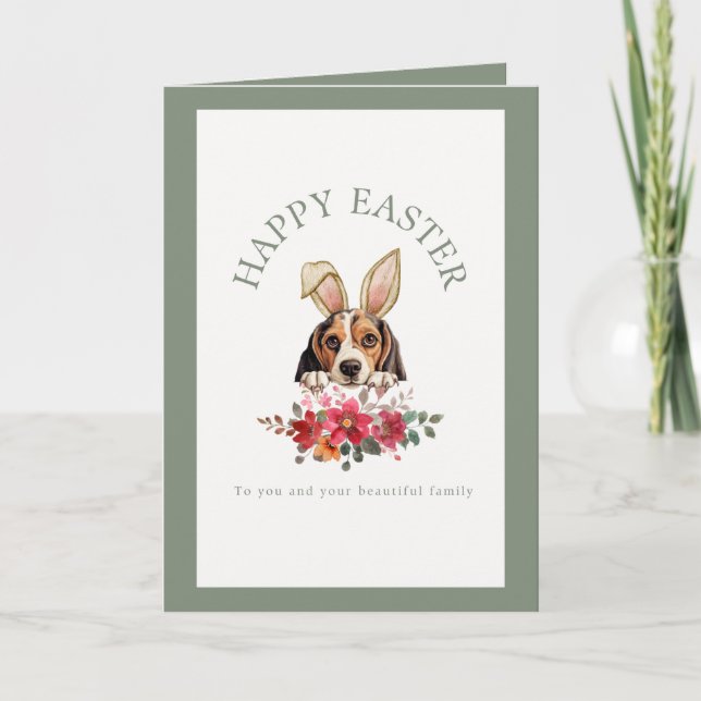 Carte Bunny Ears personnalisables Beagle Pâques (Devant)