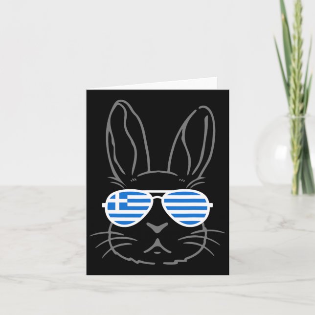 Carte Bunny Ears Sungles Funny Pâques 2025 Grèce Drapeau (Devant)