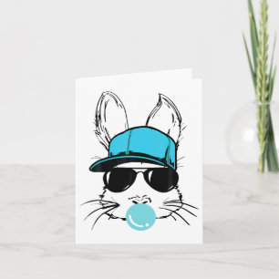 Carte Bunny Face Avec Sungles Casquettes Bubble Gum Jour