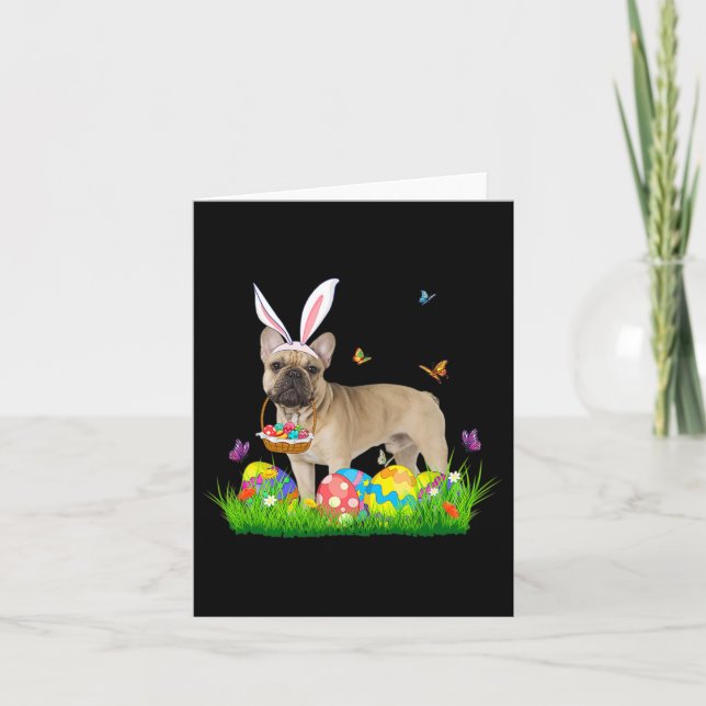 Carte Bunny French Buldog avec panier d'oeufs Chasse de  (Devant)