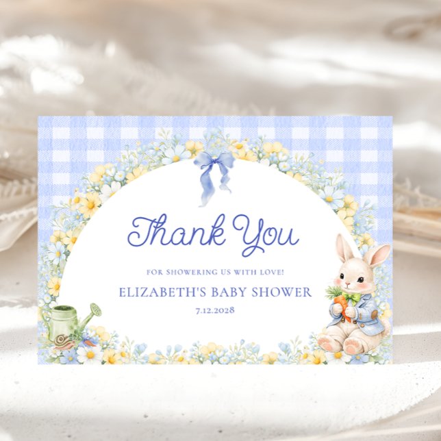 Carte Bunny Gingham Blue Baby Shower Thank You  Card (Créateur téléchargé)