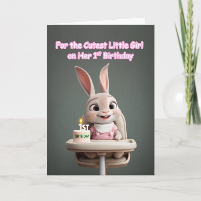 Carte Bunny in Pink Cutest Little Girl 1st Birthday (Devant)