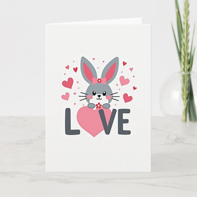 Carte Bunny Love Hearts Valentine Card (Devant)