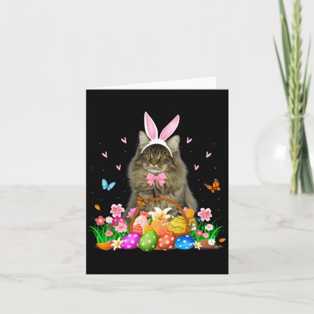 Carte Bunny Maine Coon Cat Easter Illustration (Devant)