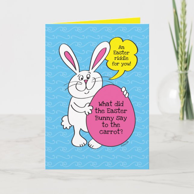 Carte Bunny Pâques Funny Carotte Riddle Pour Enfants Car (Devant)