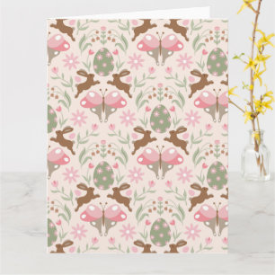 Carte Bunny Pâques Pastel et Motif de fleurs