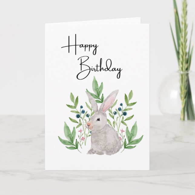 Carte Bunny Rabbit Blank Happy Birthday Greeting Card (Devant)