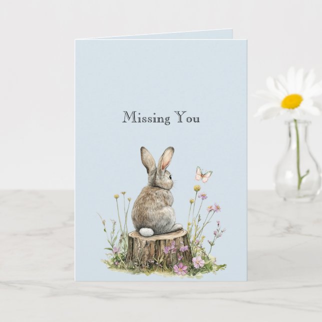 Carte Bunny Rabbit Butterfly Missing You (Petite plante)