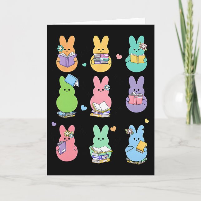 Carte Bunny Reading Books Easter Day Librarian Teacher B (Devant)