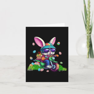 Carte Bunny Riding Motorcycle Oeufs de Pâques Panier Hom