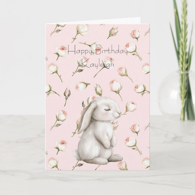 Carte Bunny Roses Fleur d'anniversaire (Devant)