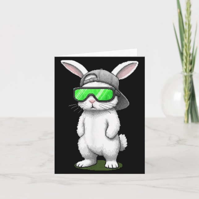 Carte Bunny sunglasses cap cool rabbit pixel easter day (Devant)