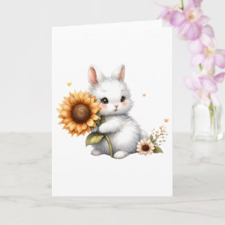 Carte Bunny timide avec Sunflower Salutation à toutes le