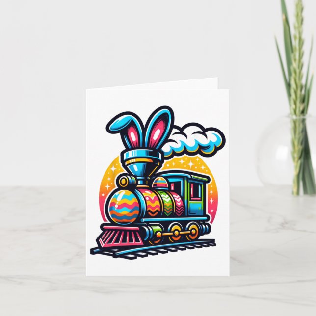 Carte Bunny Train Railroad Easter Egg Kids Toddler Boys (Devant)