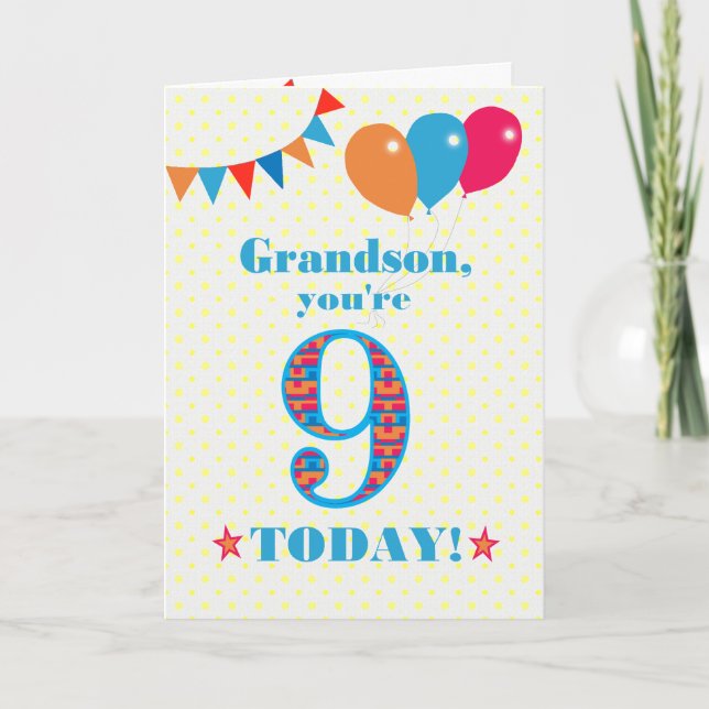 Carte Bunting et Balloons 9e anniversaire de Grand (Devant)