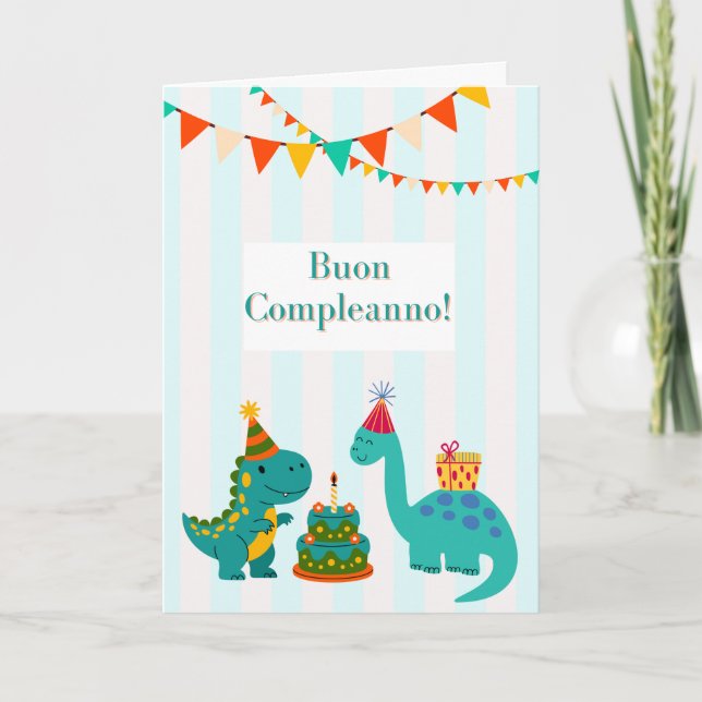 Carte Buon Compleanno Cartolina Dinosauro Italian  (Devant)