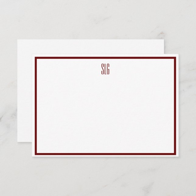 Carte Burgandy et Blanc Monogramme Flat Note (Devant / Derrière)
