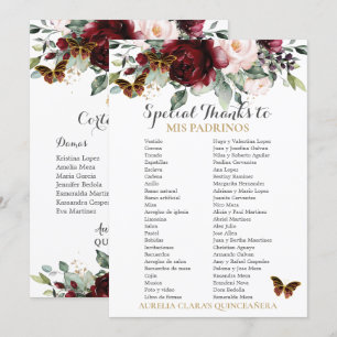 Carte Burgundy Blush Floral QUINCEAÑERA Padrinos