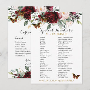Carte Burgundy Blush Floral QUINCEAÑERA Padrinos