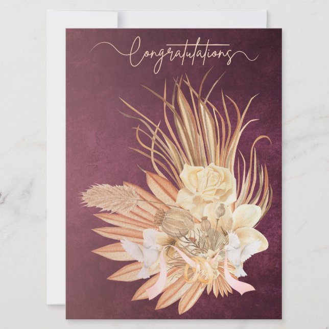 Carte Burgundy Boho Floral Félicitations Mariage (Devant)