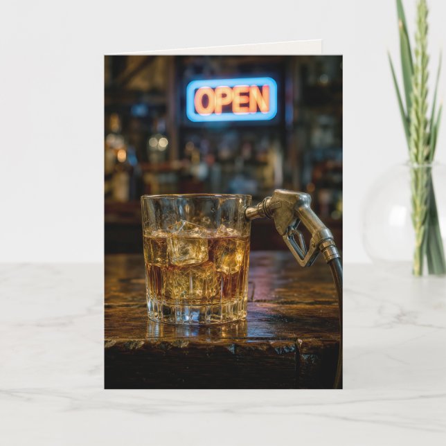 Carte Buse d'essence d'anniversaire dans un verre de Whi (Devant)