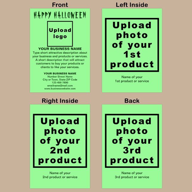 Carte Business Halloween vert clair Salutation plié (Light green Halloween folded greeting card with your business brand and products or services.)