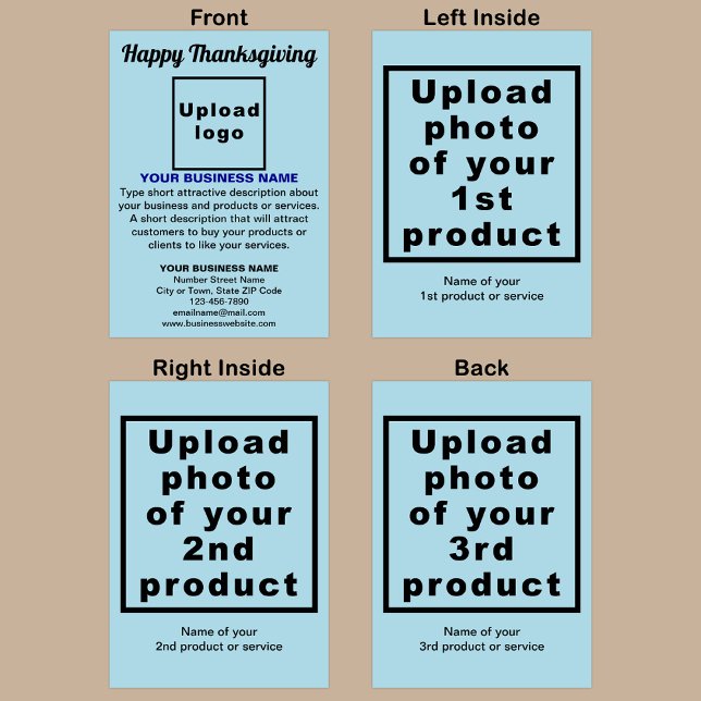 Carte Business Thanksgiving Light Blue Greeting (Light blue Thanksgiving folded greeting card with your business brand and products or services.)