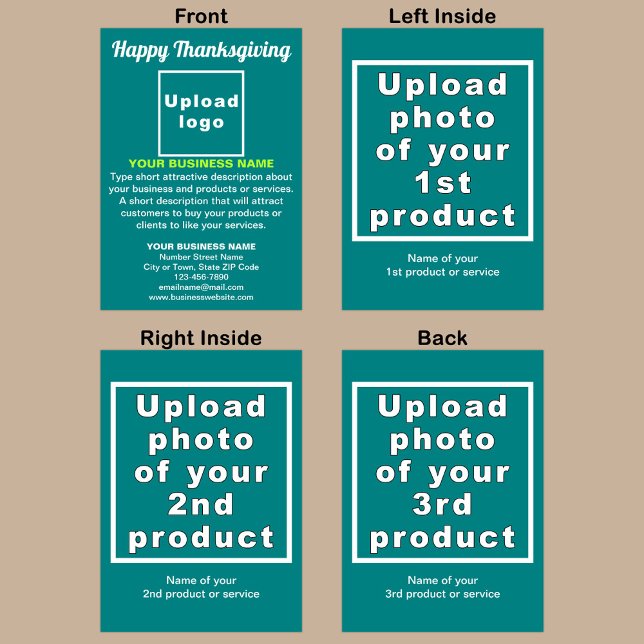 Carte Business Thanksgiving Vert Turquoise Salutation pl (Teal green Thanksgiving folded greeting card with your business brand and products or services.)