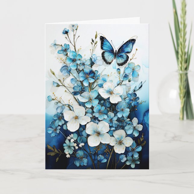 Carte Butterflies and Flowers Blank Note Greeting Card (Devant)