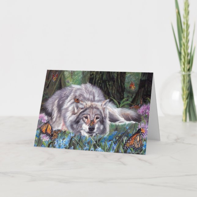Carte Butterfly Kisses Wolf Art Greeting Card (Devant)