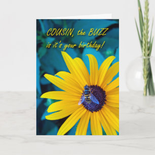 Carte Buzzy Birthday Cousin Bee sur Flower