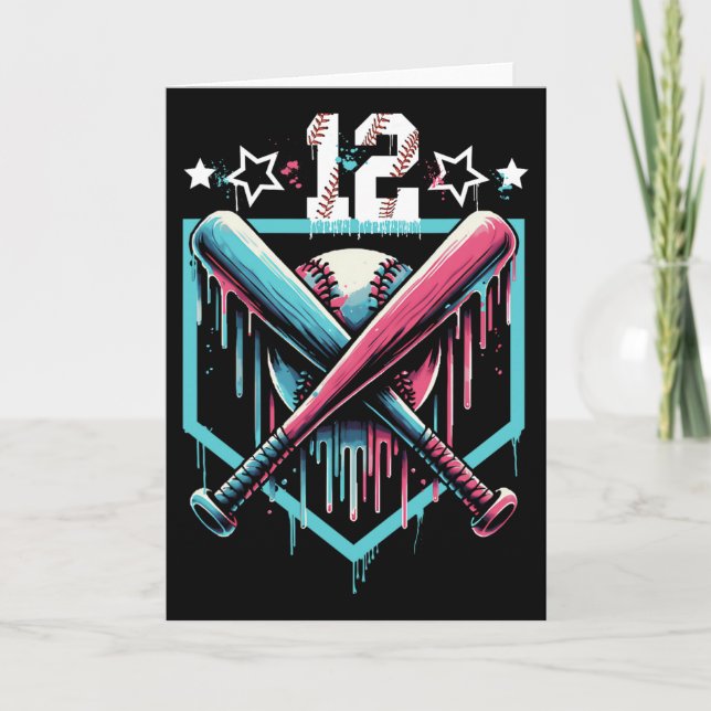 Carte Bysebyll Drip 12e Anniversaire Garçons Numéro 12 J (Devant)
