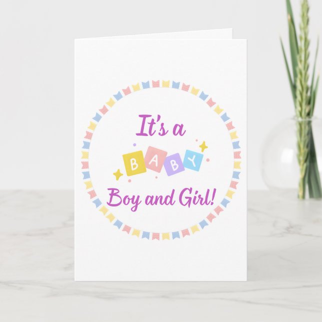 Carte C’est un bébé garçon et une fille jumeaux Faire-pa (Devant)