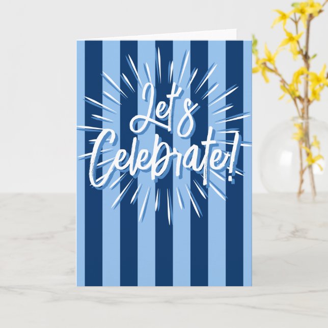 Carte Cabana Stripes "Célébrons" Éclatement en bleu (Fleur jaune)