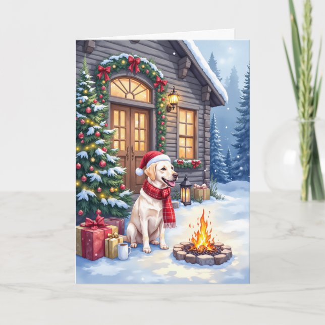 Carte Cabane de Noël confortable Retriever du Labrador V (Devant)