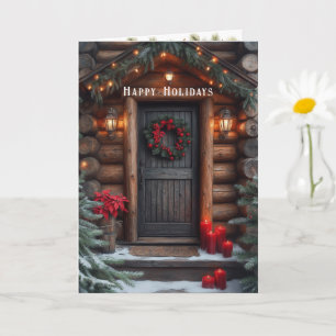 Carte Cabane de Noël en pin épicéa Poinsettia rouge 